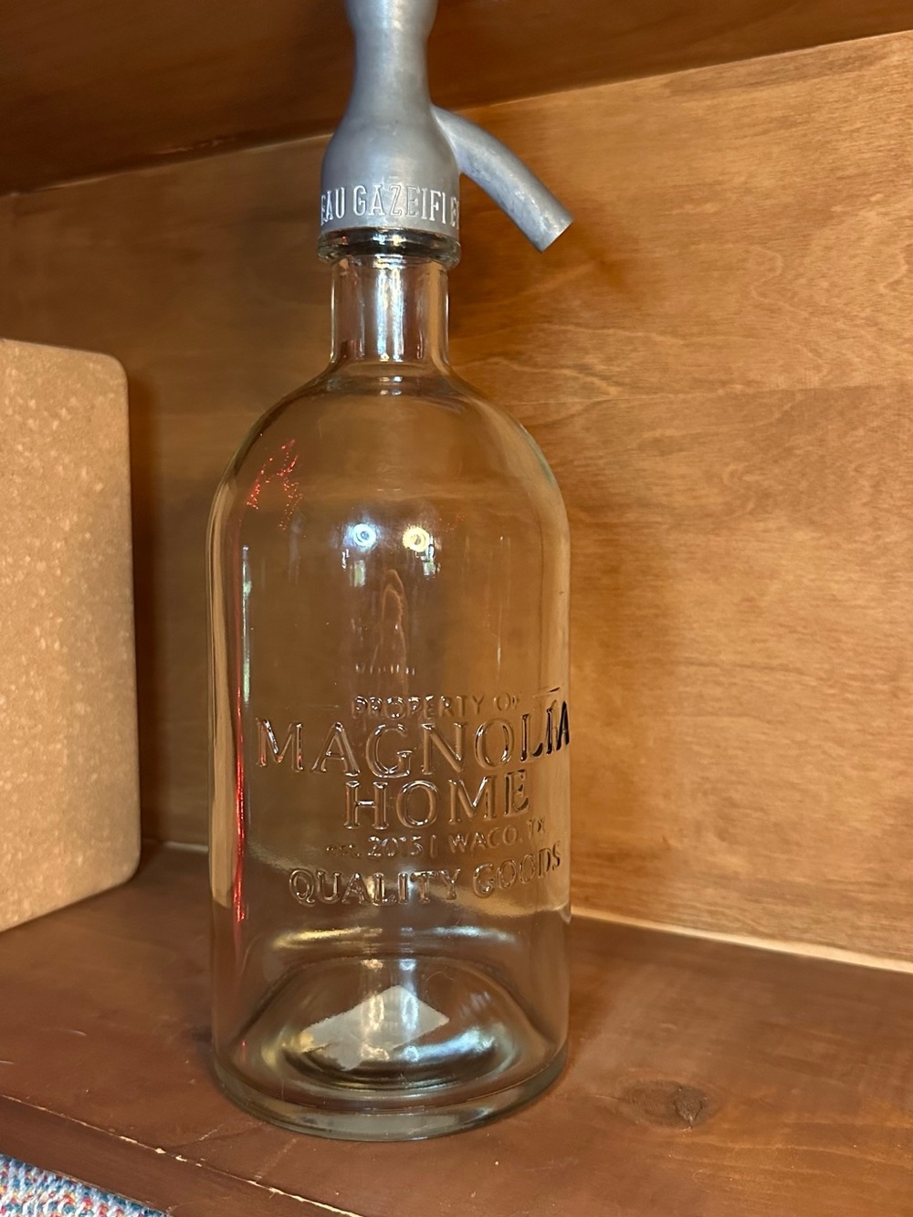 Magnolia Home Joanna Gaines Grey Glass Seltzer Bottle 12.5" Galvanized Top